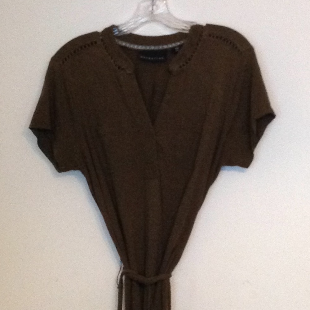 Women's olive green dress with tie Cotton medium